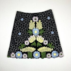 Snak Anthropologie Embroidered Floral A-line Skirt